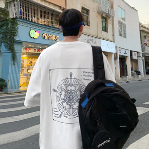 夏季宽松潮牌塔罗牌印花大码纯棉短袖男女同款 A339P25图片