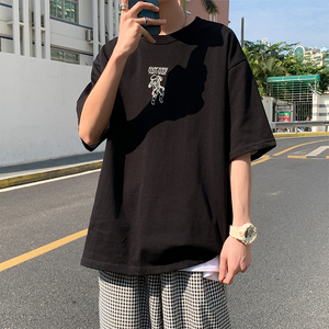 冰丝抗皱坠感面料~ 夏季潮牌宽松大码短袖男女同款 003P45 控68图片