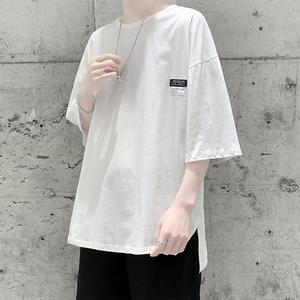夏季简约白色开叉短袖t恤男A188P25