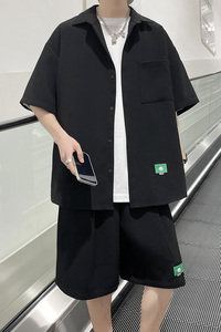主推款~华夫格短袖衬衫短裤套装男夏季冰丝帅气两件套 3546P70图片