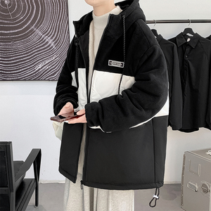 摇粒绒拼接棉服男加大码潮牌棉衣外套 2112TP100图片