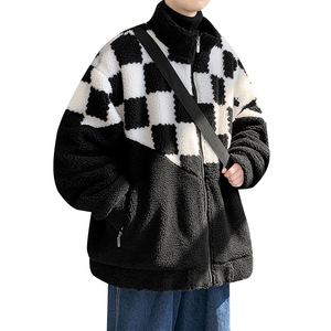 主推羊羔毛棉服男女棋盘格拼接加厚棉衣外套A328P118 控158图片