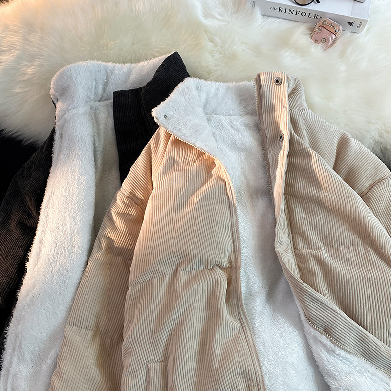 毛毯风~冬季灯芯绒棉服情侣潮牌加厚羊羔毛棉衣外套777P110控148，男装棉衣，电商A309