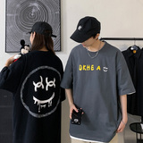 笑脸印花短袖T恤男港风潮牌2135P35控48白，男装T恤，电商A309