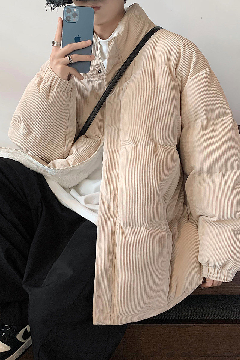 冬季灯芯绒棉衣男潮牌立领加厚羊羔毛外套777P110控148,男装棉衣,电商A309