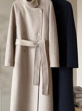 Met Endi之*禾高级感立领双面羊毛羊绒大衣2024冬款系带毛呢外套