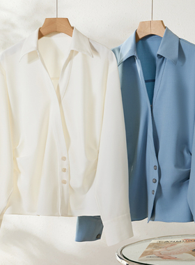 Met Endi休闲纯色衬衫女2025秋季新款长袖外套上衣气质通勤百搭款