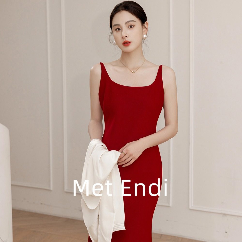 法式方领气质修身吊带连衣裙春夏弹力复古内搭红色鱼尾裙长裙,女装/女士精品,连衣裙,淘宝优惠券,粉丝福利购,淘宝优惠卷
