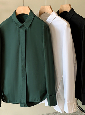 Met Endi法式优雅衬衣翻领长袖上衣宽松百搭设计感白衬衫2024春秋