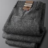 休闲裤 商务条纹直筒秋冬男士 男厚款 灰色男裤 呢子裤 子羊毛轻奢小