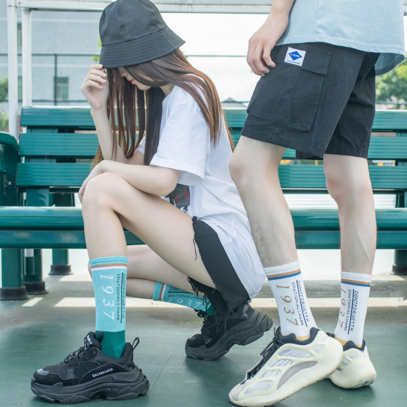 ins潮袜原宿中筒街头舞运动风字母数字勿忘国耻1937男女情侣袜子