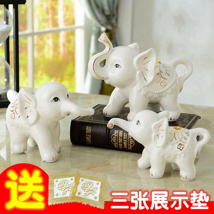 结婚礼物创意陶瓷大象工艺品摆件家居装饰三连象招财对象情侣小象