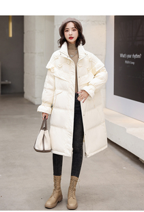 花朵荷叶边拼接羽绒服女冬装新款韩版90白鸭绒立领中长款加厚外套