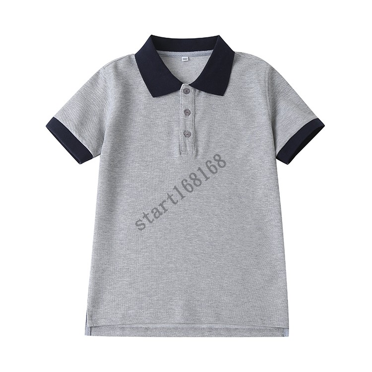 学院polo衫灰色藏青衣领短袖校服