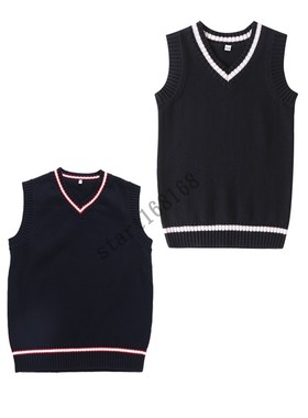 幼儿园园服小学生校服针织毛衣粉白色儿童 v领背心学院风马甲毛衣