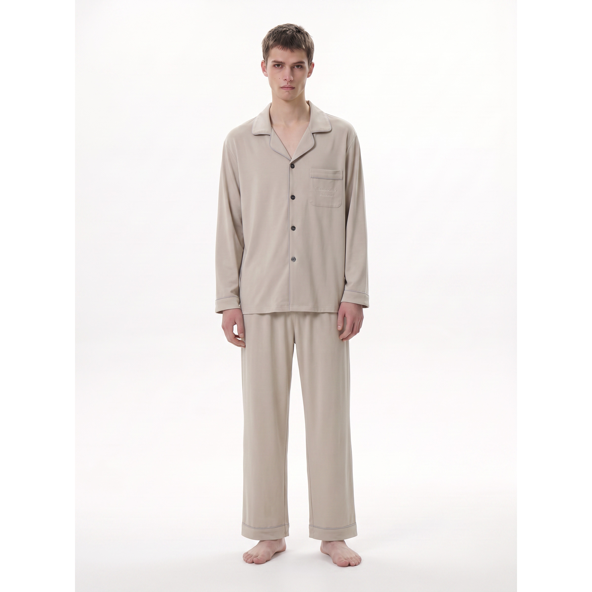 纯棉抗菌睡衣开衫式简约风衬衫领青年家居服男士翻领送男友送父亲