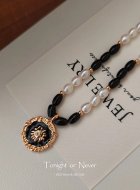 【Tonight or Never】S925纯银黑玛瑙滴釉吊坠项链法式轻奢高级感