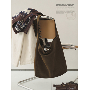 麂皮牛反绒牛皮翻毛单肩大容量托特包 慵懒系美拉德 苹果 生活家