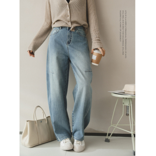 苹果的生活家|慵懒翻倍 复古怀旧休闲阔腿香蕉弯刀镰刀牛仔裤