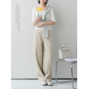 收脚口设计半松紧腰显瘦直筒阔腿休闲裤 自在休闲裤 生活家 苹果