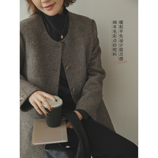 苹果的生活家|点点纱西装 羊毛混纺斜纹无领西服呢外套休闲秋冬