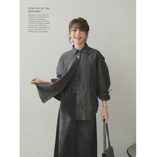 苹果的生活家│早晚会喜欢 风衣感微皱翻领宽松衬衫式廓形外套