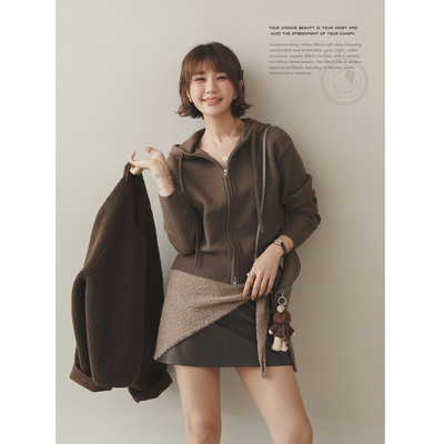 苹果的生活家|羊毛平替 纯色基础连帽针织宽松拉链开衫秋冬毛衣