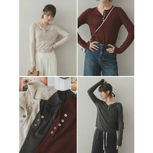 上衣打底衫 苹果 安可拉红半开襟女秋新内搭长袖 可穿三季 生活家