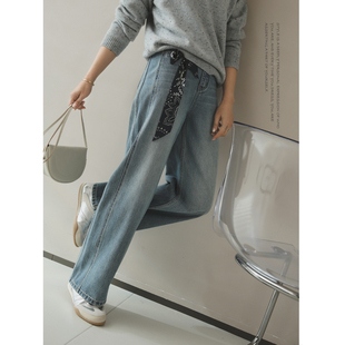 苹果的生活家|立体剪裁 复古怀旧直筒休闲窄版全棉阔腿牛仔裤