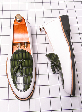 韩版休闲皮鞋百搭一脚蹬懒人乐福鞋夜场发型师鞋子青年豆豆鞋大码