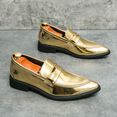 一脚蹬紫色休闲鞋 英伦风尖头皮鞋 绿色潮鞋 时尚 金色男鞋 乐福鞋 新款