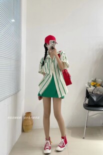 型绿色半身裙 复古高腰A字版 女装 韩版