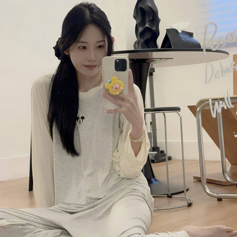 韩版睡衣女春秋季新款莫代尔插肩袖宽松两件套休闲舒适家居服套装
