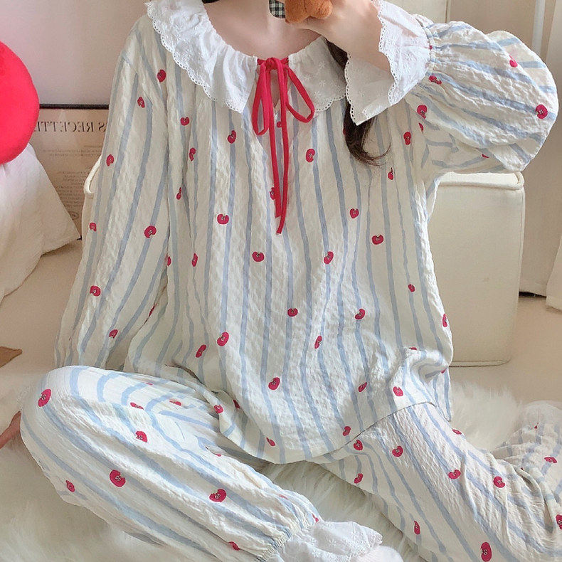 春秋季两件套睡衣女云朵棉韩版公主风长袖长裤可爱少女休闲家居服