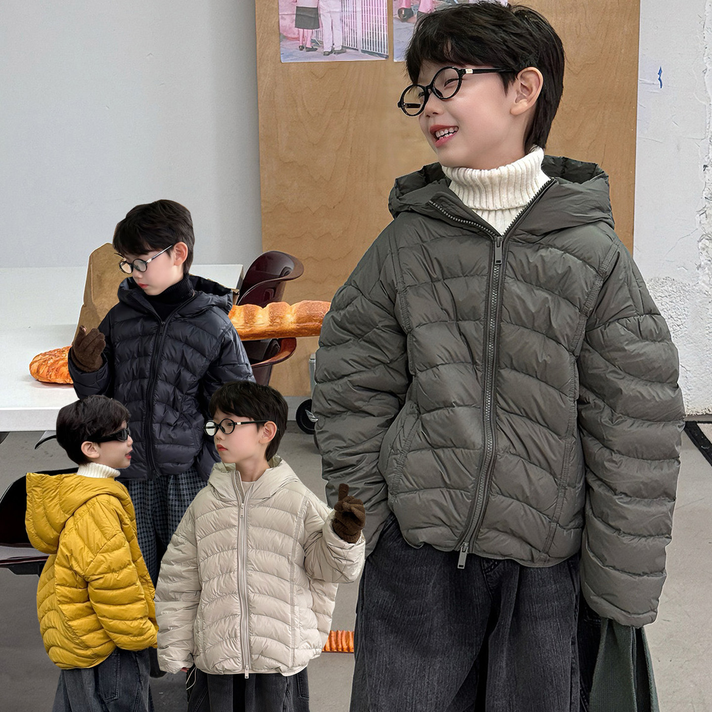 耐看~男女童宽松轻薄连帽羽绒服