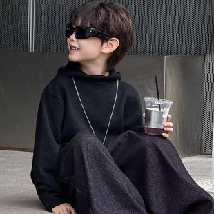 叠穿更好看~男童连帽毛衣秋冬款儿童黑色针织毛线衣女童上衣童装