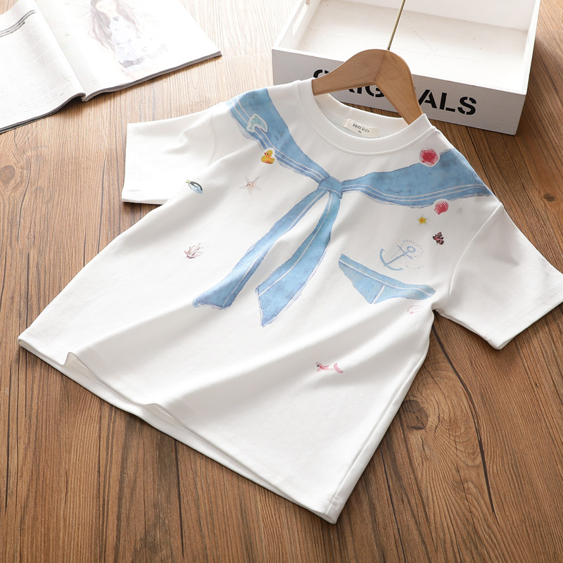 女童夏季新品短袖T恤 韩版中大童洋气卡通数码印花夏装休闲上衣