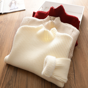 女童冬季一体加绒针织毛衣中大儿童保暖加厚弹力螺纹中高领打底衫