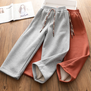 女童冬季新款一体加绒加厚直筒弯刀裤儿童自发热洋气保暖运动卫裤