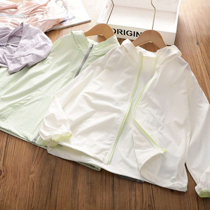 亲子女夏季薄款防晒服中大儿童户外防风连帽皮肤衣空调衫防蚊外套