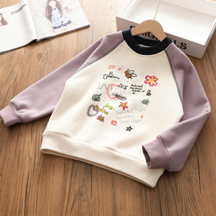 女童深秋冬季插肩袖一体加绒卫衣儿童圆领韩版保暖宽松休闲上衣潮