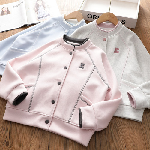 女童针织棉棒球服外套2026春秋装中大儿童时尚休闲拼接开衫卫衣潮
