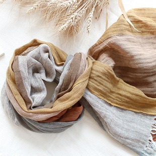 与乐 春夏季美拉德亚麻棉麻围巾文艺复古百搭长款围脖旅游大披肩