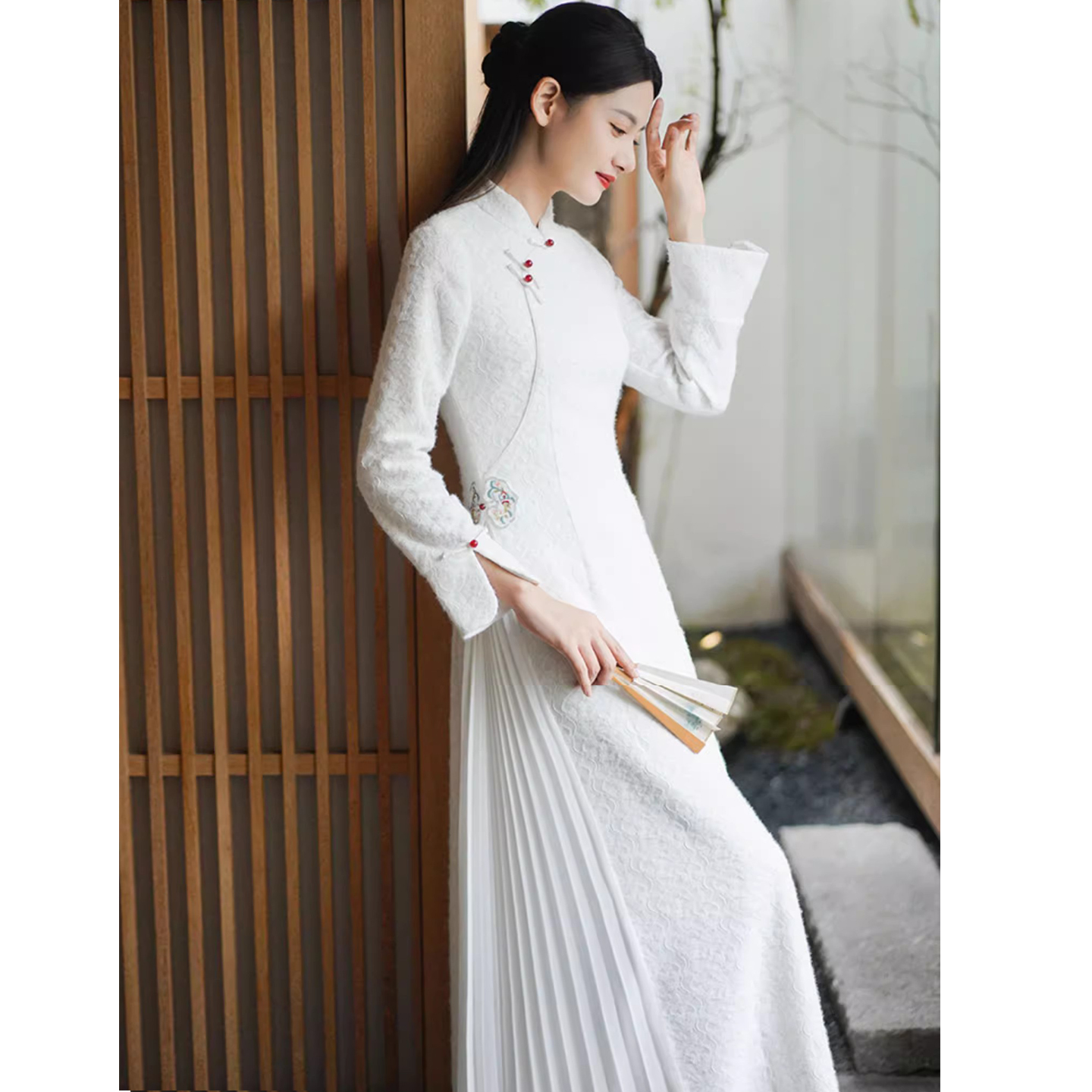 婚纱领证蕾丝旗袍奥黛连衣长裙