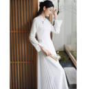 高级感蕾丝领证婚纱连衣长裙 改良中式 淑砚 秋冬高端奥黛旗袍女装