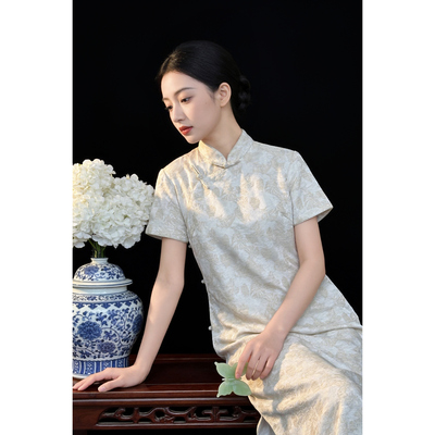 夏季年轻款炒色棉麻书卷气旗袍