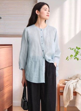 百搭好穿清透苎麻文艺复古女衬衫