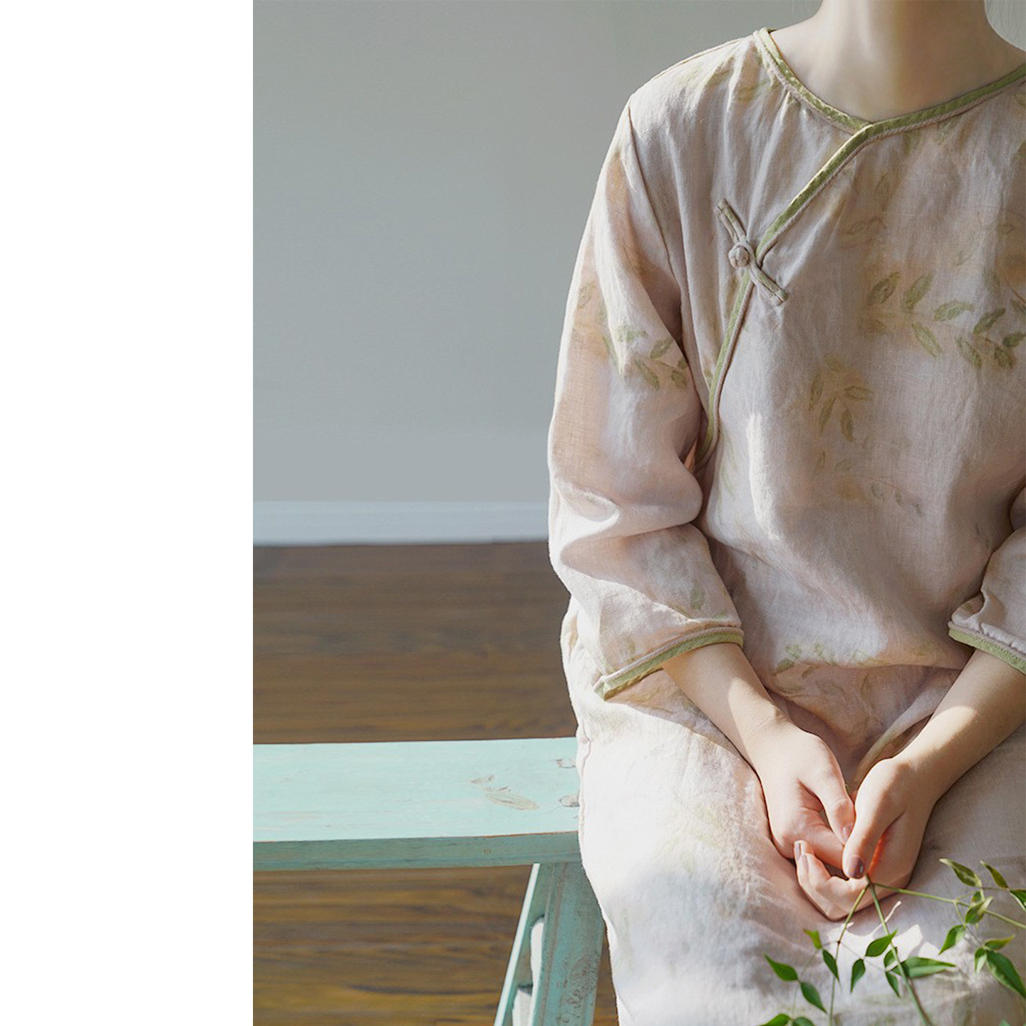 木兰 夏季原创中国风中式苎麻印花连身裙斜襟盘扣复古禅意长旗袍
