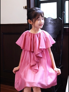 童装女童连衣裙夏装夏天裙子设计师款荷叶边天丝棉短袖中大童文艺