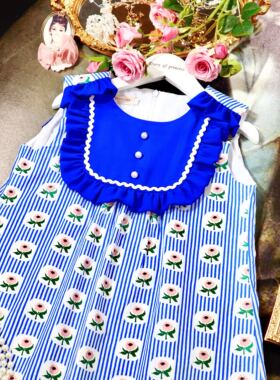 店铺转项经营全场甩卖女童夏装纯棉荷叶边珍珠扣背心裙